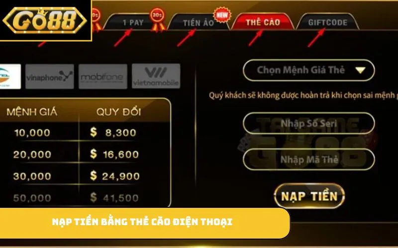 Nạp tiền bằng thẻ cào điện thoại